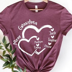 Custom Mom Grandma Heart Shirt Personalized New Grandma T-Shirt Grandma With