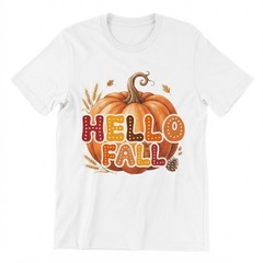 Hello Fall Pumpkin Wheat Pinecones Autumnal Graphic T-shirt For Men Women