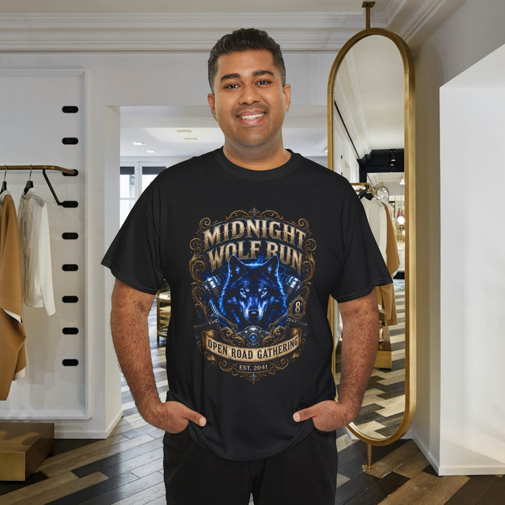 Midnight Wolf Run Biker Motorcycle Graphic T-Shirt