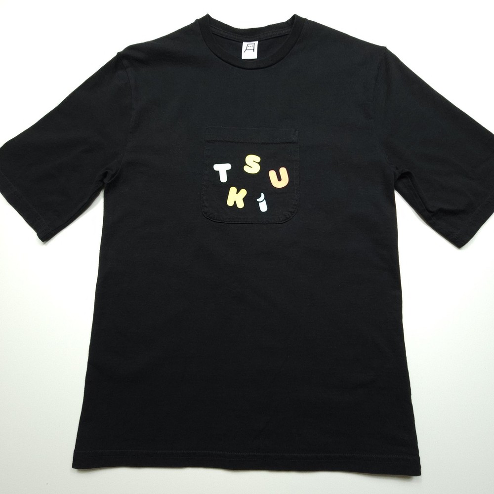 Tsuki Market Mens Shirt Small Black Chest Pocket Tee Spell Out Graphic Casual S