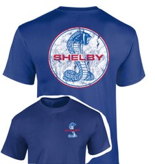 Ford Mustang Shelby Cobra Snake Logo Cotton T-Shirt Blue Official Licensed