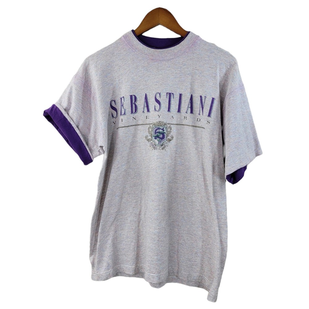 Vintage 90s Sebastiani Vineyards Graphic Tee T-Shirt Size Large Rainbow Heather