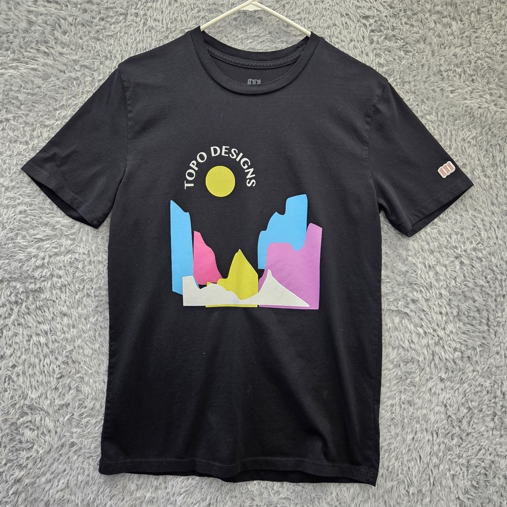 TOPO DESIGNS T SHIRT Men Medium Organic Cotton Tight Knit Graphic Print *Pinhole
