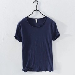 Men’s Raw Edge T-Shirt 100% Cotton Retro Slim Fit Casual O-Neck Lightweight Tee