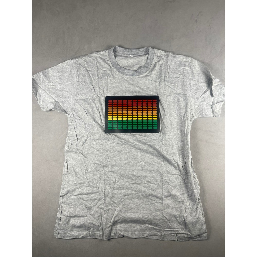 LED Equalizer Sound Activated T-Shirt Gray Detachable Panel Large X0018M8QY7