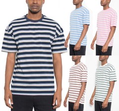 Mens Round Neck Striped Straight Hem Tshirt Tee