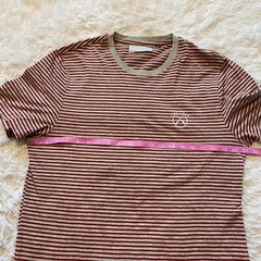 Five Four Mens Round Neck Short Sleeve T Shirt Gray and Red Striped Size Medium
