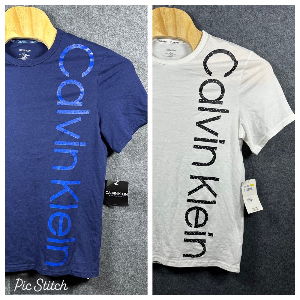 2 Calvin Klein Shirt Mens Medium Blue White Graphic CK Logo Short Sleeve Tees