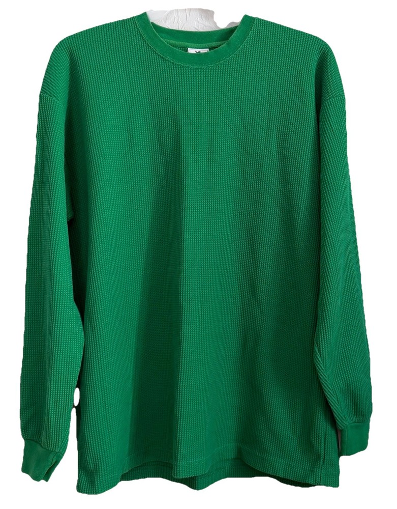 John Son Long Sleeve Thermal Shirt Green Waffle Knit Heavyweight Mens 2XL Cotton