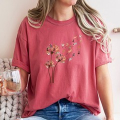 Cute Dog Flower Butterfly Shirt Dog Lover Animal Floral Puppy Nature Gift Tee