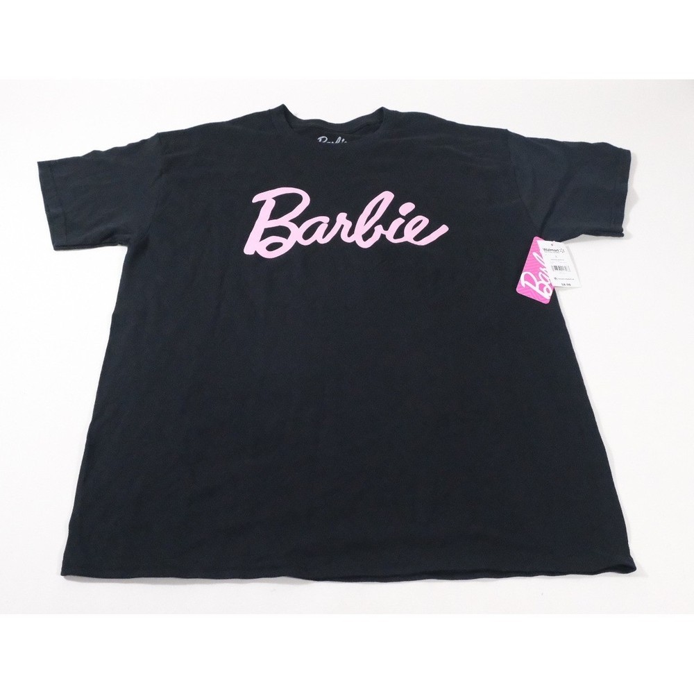 Barbie T-Shirt Mens L Black Graphic Tee Short Sleeve Pink Script Logo Cotton