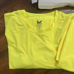 2 Unisex Medium Hi Vis Yellow Cooling Short / Long Sleeve Performance UPF Shirt
