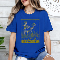 Send It Vintage Bowfishing Skeleton Outdoor Adventure Art T-Shirt
