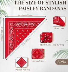 YSense 30 Pieces Paisley Bandana Unisex MultiPurpose Bandanas Bulk Cowboy Hea…