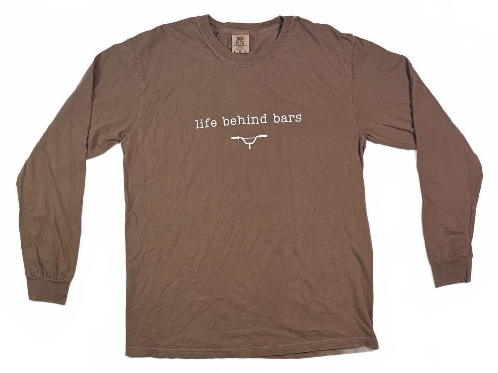 Comfort Colors Mens L Brown Life Behind Bars Cycling Graphic Long Sleeve Shirt