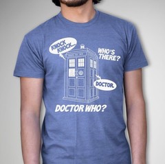 Doctor Who Tardis T-SHIRT Size L Funny Dr Who Knock Knock Joke Box #0098