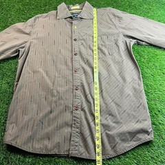 Vintage Oakley Logo Print Button Up Shirt Brown Stripe Y2K Mens Large Skate