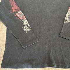 Avirex Shirt Mens 2XL Black Thermal Waffle Knit Graphic Skull Cross Y2K Skate