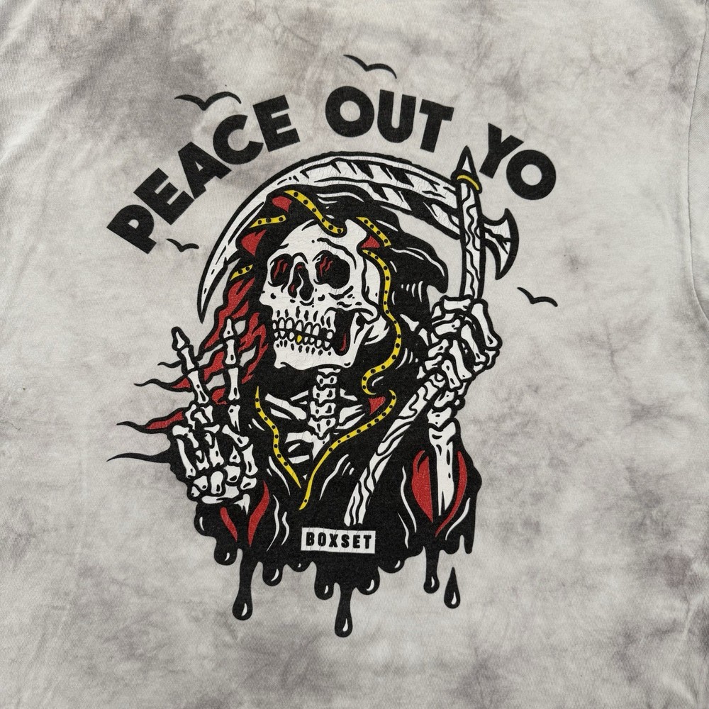 Box Set Tie Dye “Peace Out Yo” Unisex T Shirt Gray Size M