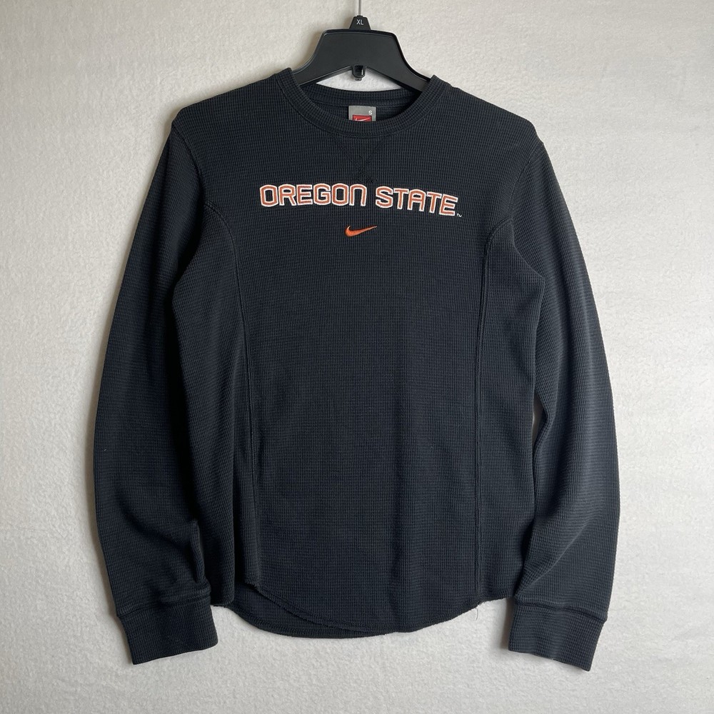 Nike Team Oregon State Waffle Knit Thermal Shirt Mens S Black Long Sleeve VTG