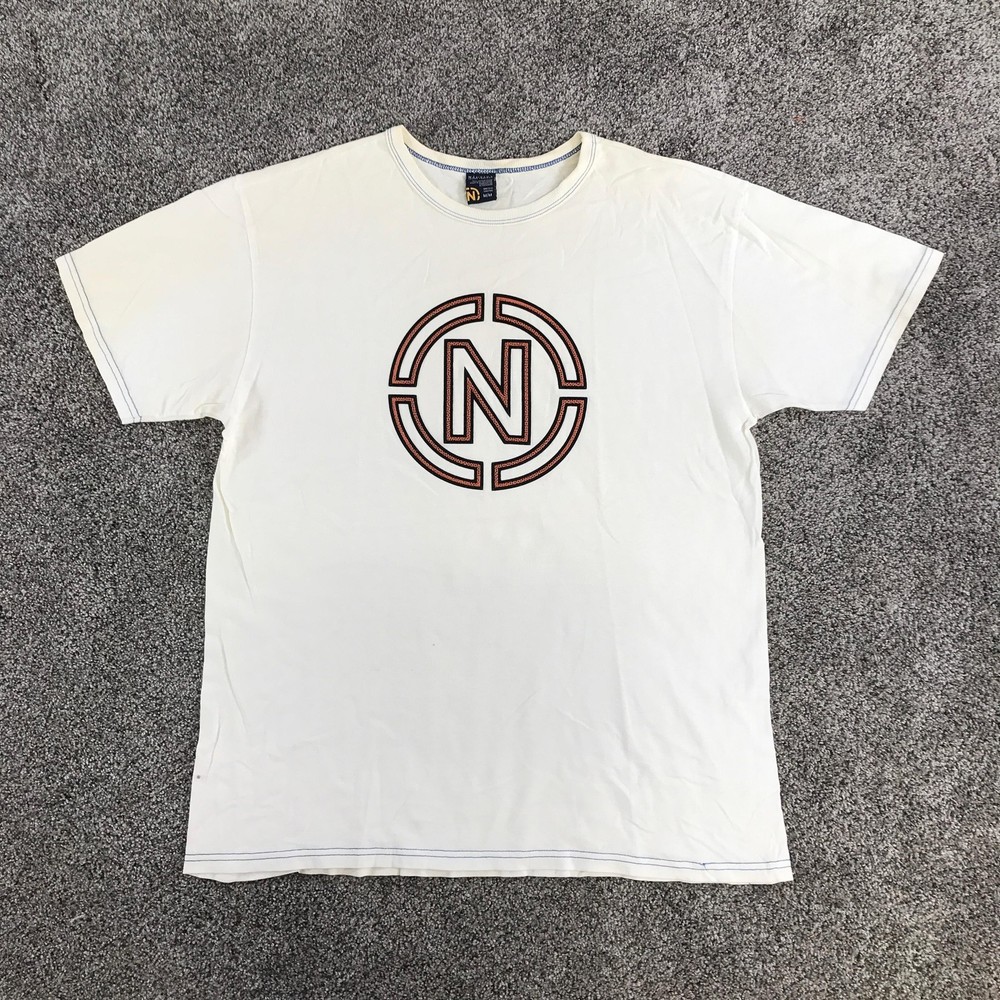 Vintage Nautica Shirt Mens Medium White Circle N Large Logo Cotton Crew Neck