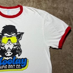 Moolay Bushpig Bait Co Ringer T Shirt Mens XL White Red Pig Graphic Outdoor Tee