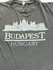 Men’s Vintage Budapest T-Shirt Black Spell-Out XL Hungary HOLES Thrashed Paper
