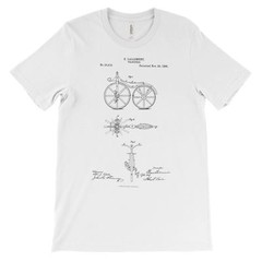 Bicycle Patent T-Shirt.100% Cotton Comfy Tee on Black White or Gray. NEW
