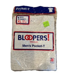 Vintage 1988 Light Gray Bloopers Pocket T Shirt Size XL Made In USA Irregular