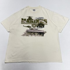 Vtg Gildan US Navy Marine Corps Military Vehicles Mens Shirt XL Beige Spellout