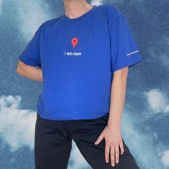 Vintage 2000s Y2K Google I am Here Blue Graphic Funny T-Shirt Humor Size Large