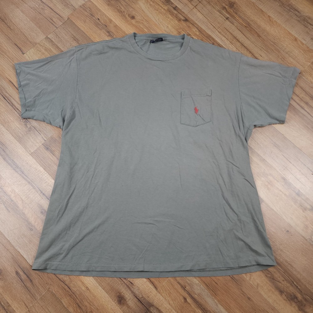 Polo Ralph Lauren Tee Mens L Gray Cotton Red Pony Pocket Single Stitch Made USA