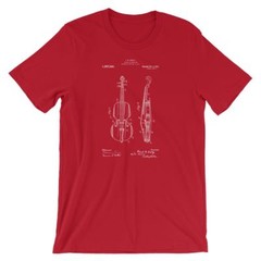 Violin Patent T-Shirt. Violin Shirt 100% Soft Cotton Tee on Black, White or Gray