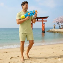 Men’s Casual Stand Collar Button Shirt and Shorts Set – Hawaiian Beach Vacati…