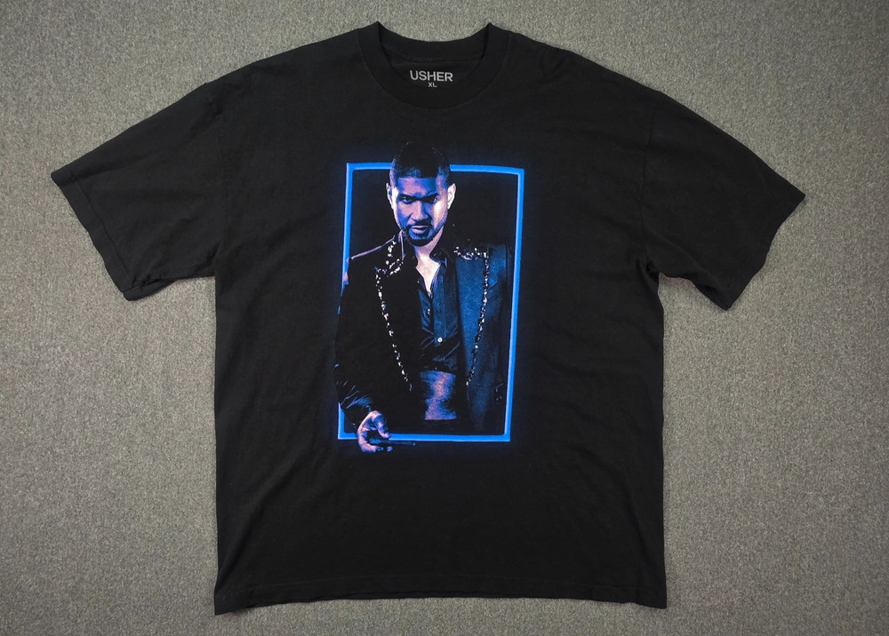USHER The Vegas Residency 2022 T-Shirt Sz XL Black Double-Sided Concert R&B