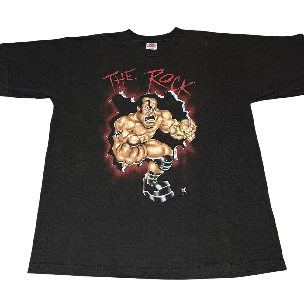 Vintage 1990s WWF Smell What The Rock Is Cooking Wrestling T-Shirt Size XL