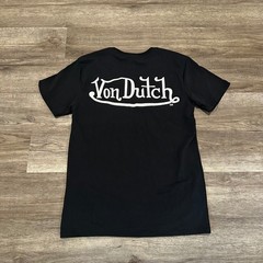Von Dutch Men’s T-Shirt Small Black White Spellout Logo Y2K Graphic Tee NWT