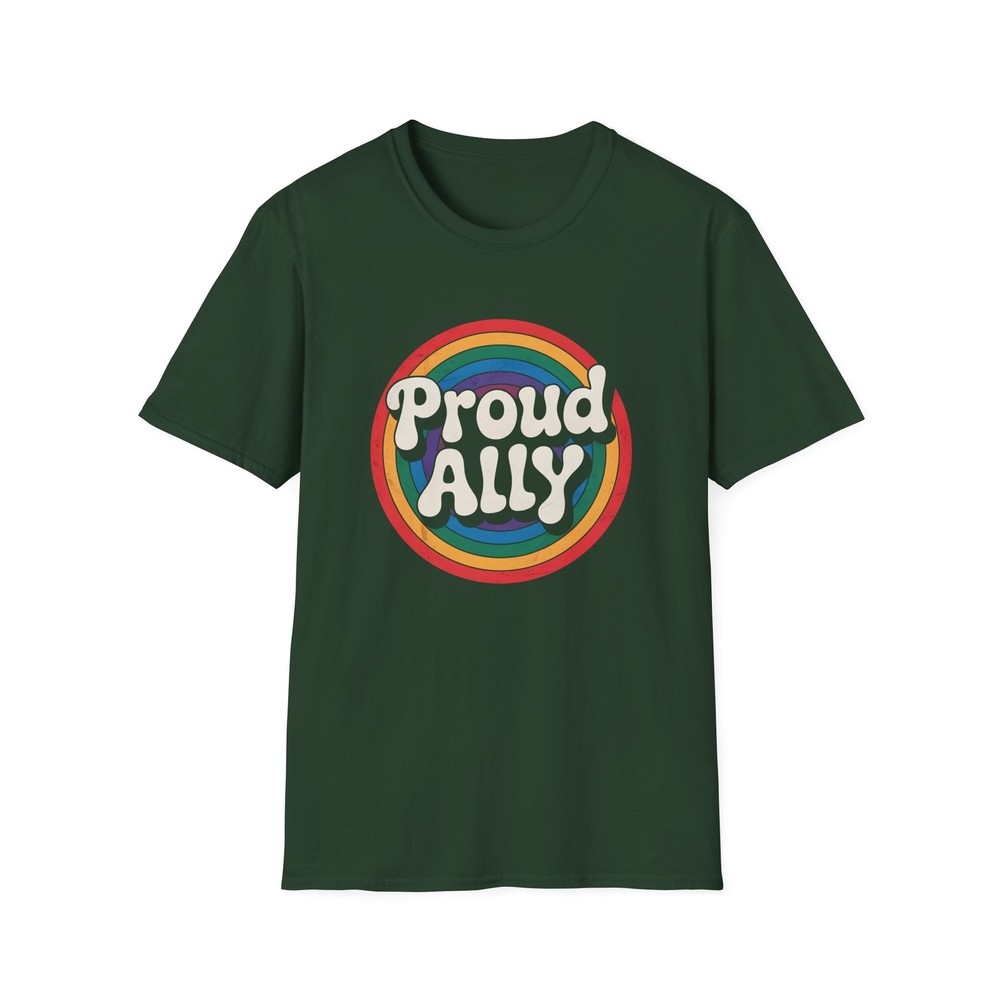 Proud Ally Unisex Softstyle T-Shirt – Vibrant Gay Pride Tee, LGBTQ+ Support
