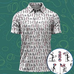 USA 250 Casual Patriotic Golf Shirt, 4th of July Stick Figure Golf Polo (S-5XL)