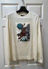 Murano Liquid Luxury Mens Medium Ivory Slim Fit Long Sleeve Shirt Graphic Patch