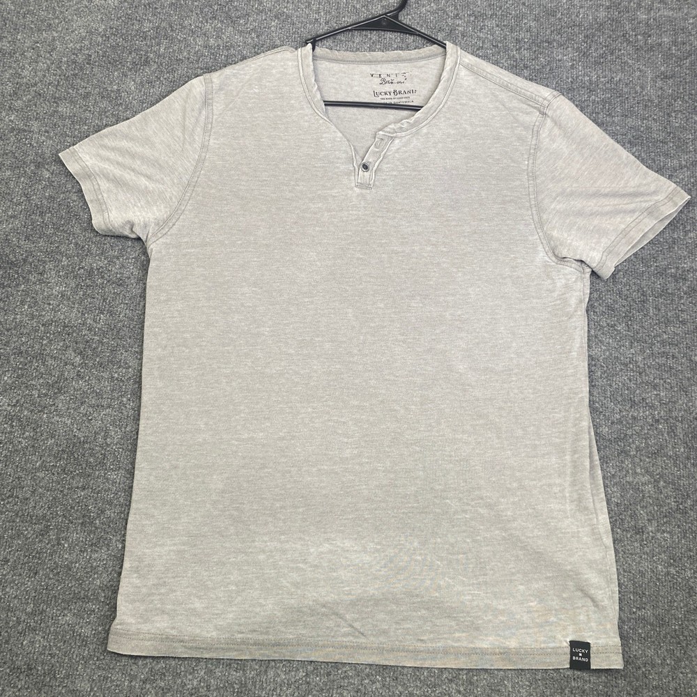 Lucky Brand Mens Venice Burnout Henley Shirt Grey Short Sleeve Size M