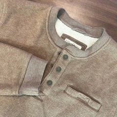 L.L. Bean Katahdin Iron Works Sherpa Waffle Fleece Henley Shirt Brown Mens LT