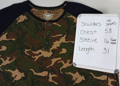 Foundry Supply Co Mens 3XL Camouflauge Black Raglan Sleeve 3/4 Button Tshirt