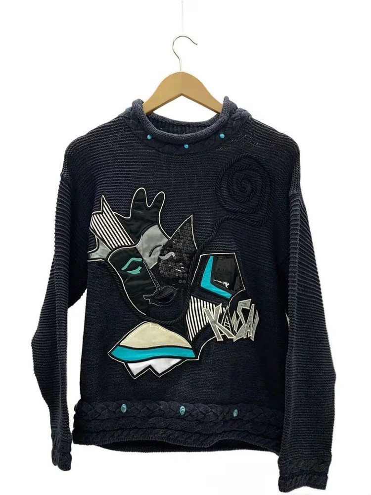KANSAI Knit Sweater (Thick) Cotton, Navy, Solid Color, 1500122101