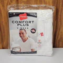 Vintage 2001 Hanes Comfort Plus V-Neck T Shirts Mens Large 2pk White Undershirt