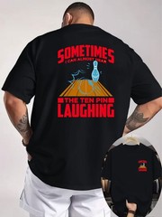 Men’s Bowling Fun Text Illustration Pattern Double-Sided Print T-Shirt