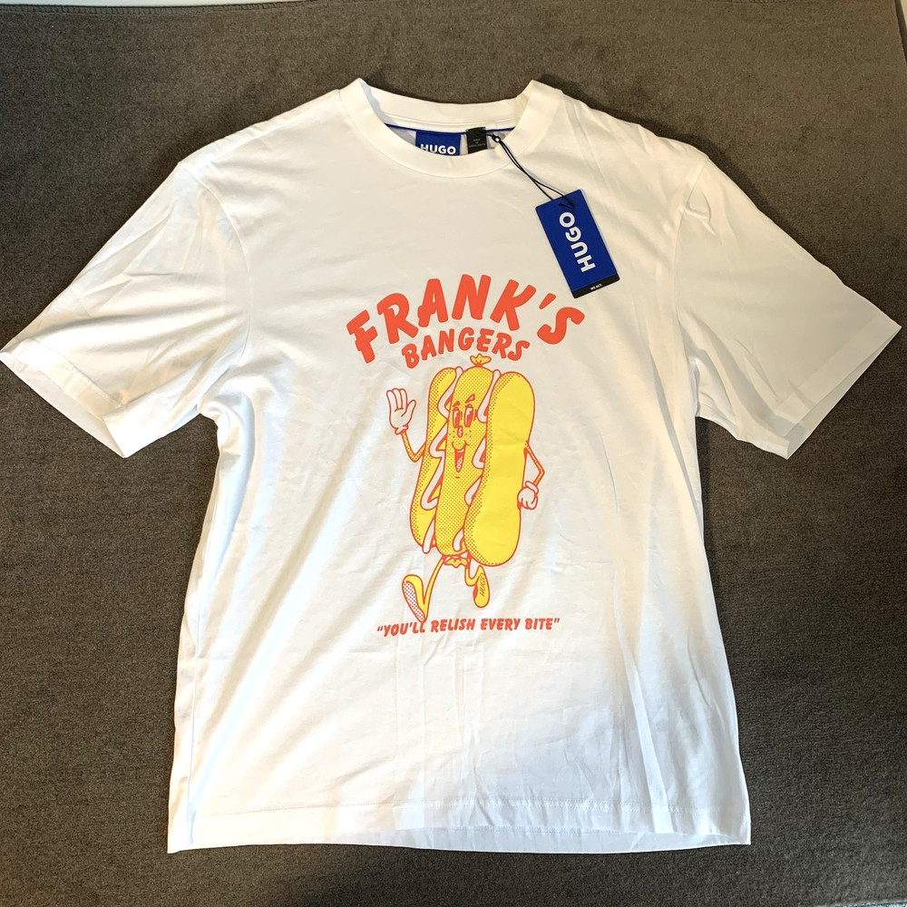 Hugo Boss T-Shirt Men’s M Frank’s Bangers Hotdog Graphic Print White
