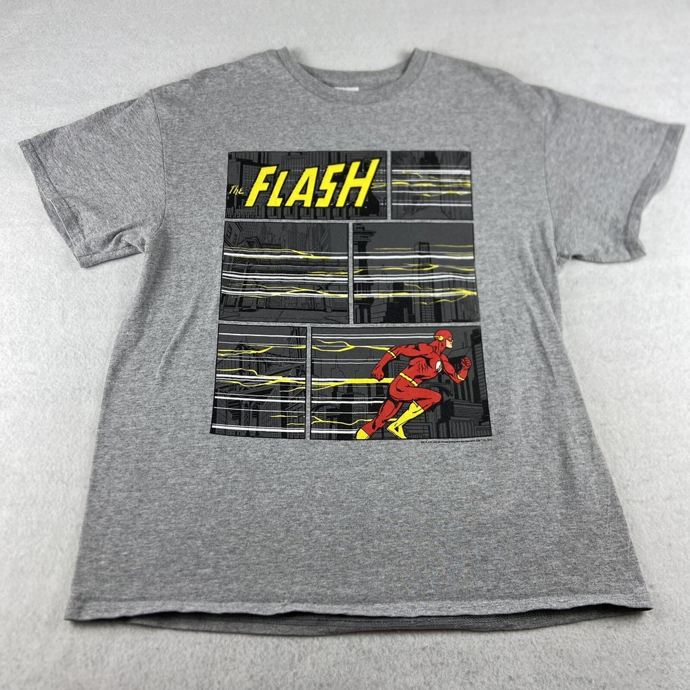 The Flash Shirt Adult Large Gray Graphic Crew Neck Preshrunk Cotton Super Hero