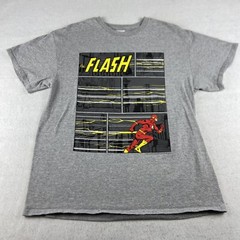 The Flash Shirt Adult Large Gray Graphic Crew Neck Preshrunk Cotton Super Hero
