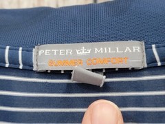 Peter Millar XL Summer Comfort Navy Blue Striped Polo Golf Shirt Performance EUC